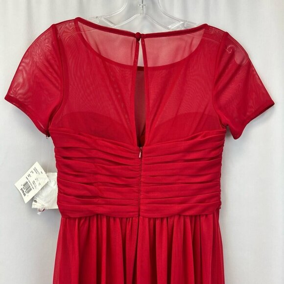 Davids Bridal Womens A Line Dress Red Short Sleeve Illusion Neck Button 6 New - Picture 5 of 11